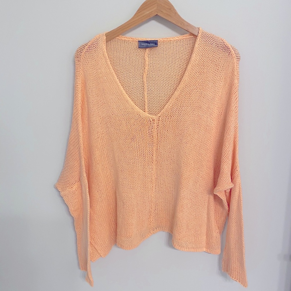 Wooden Ships Beach V Neck Sweater in Coral